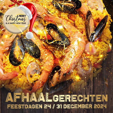 Paella van de chef met zeevruchten en kip